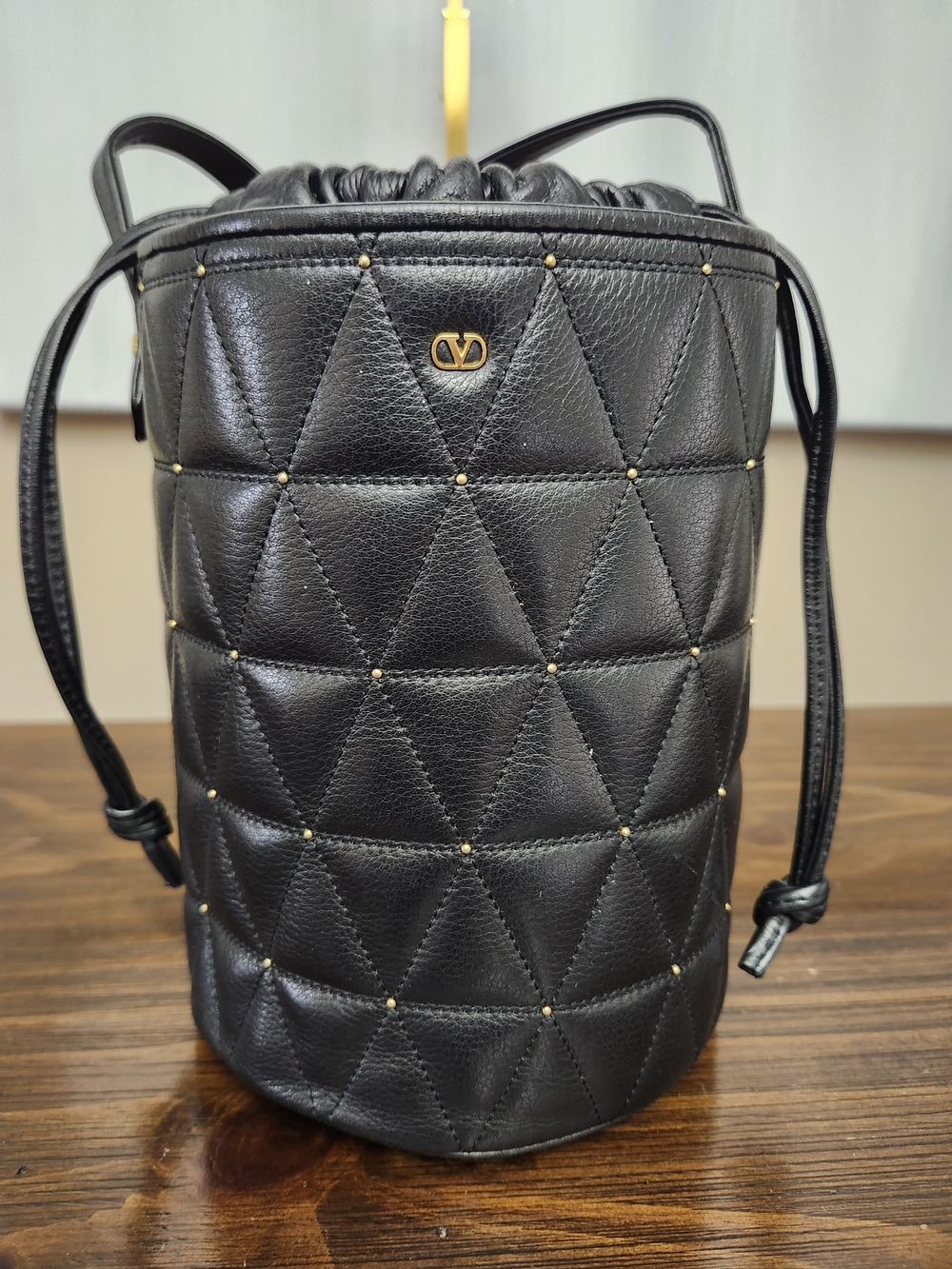 Valentino Garavani Micro Rockstud Black Leather Quilted Bucket Bag
